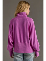 Cropped Funnel Neck 1/4 Zip Sweatshirt Purple