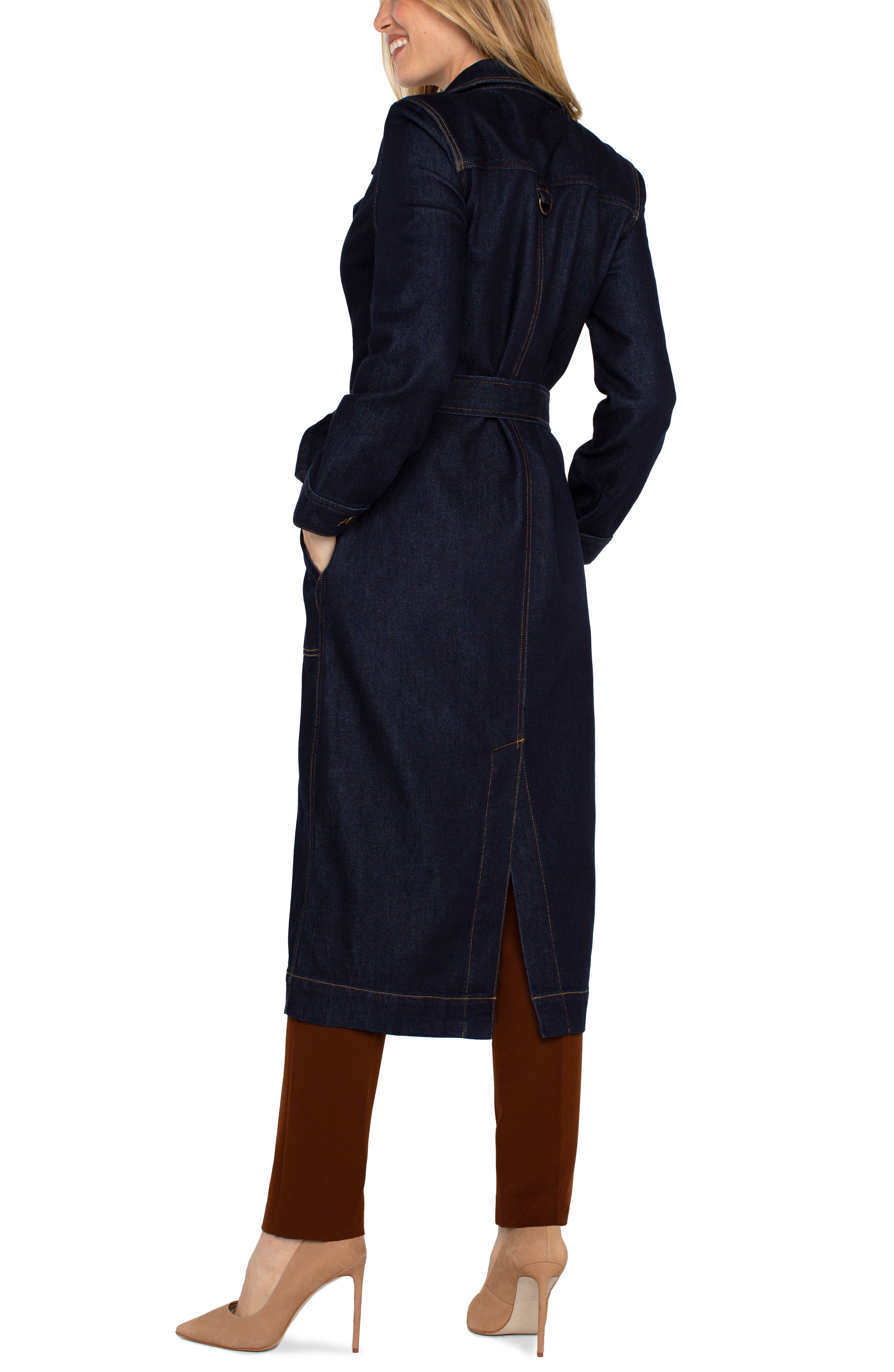 Notch Collar Denim Self Belt Duster Jacket Altadena