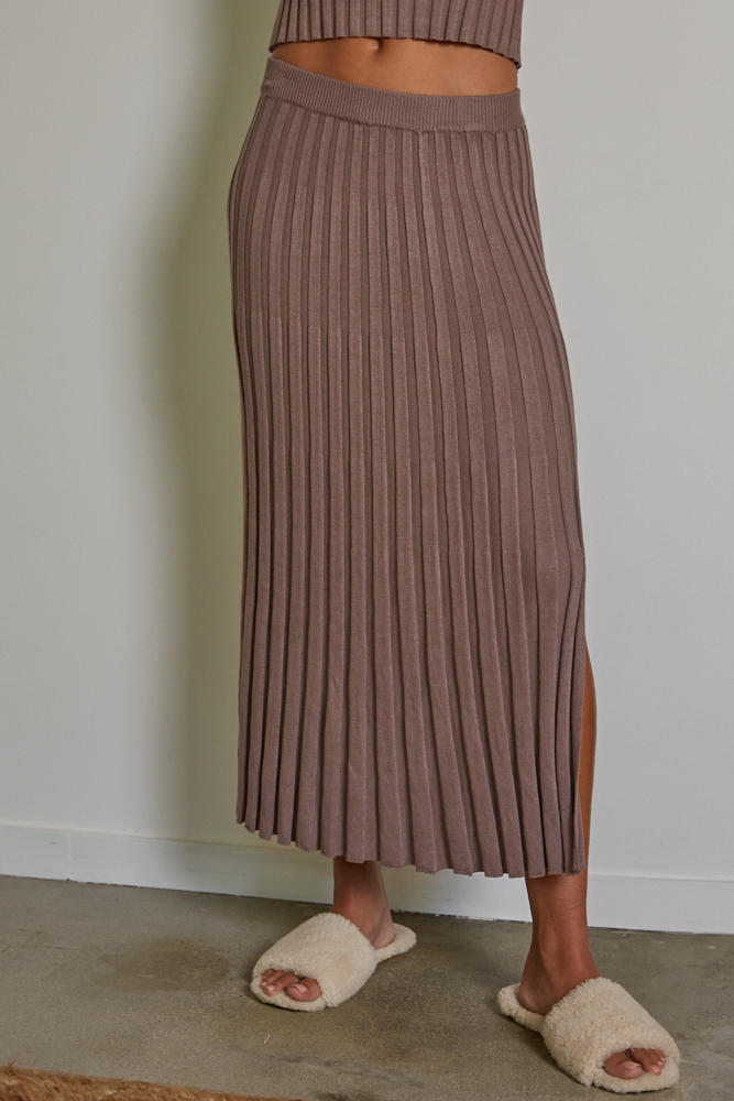Sydney Sweater Ribbed Midi Skirt Dark Mocha