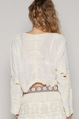 Cropped Long Sleeve Solid Crochet Top