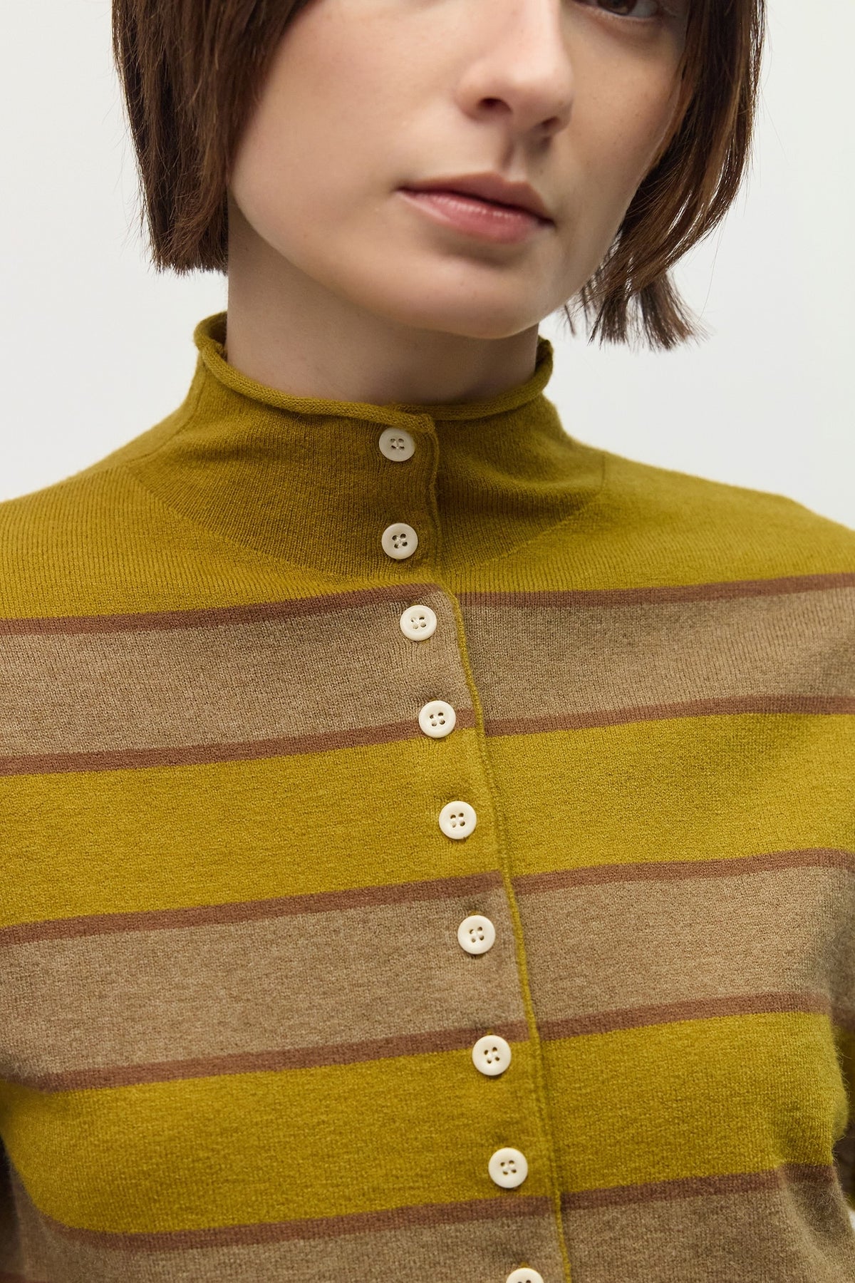 Claude Cardigan Chartreuse, Taupe + Brown