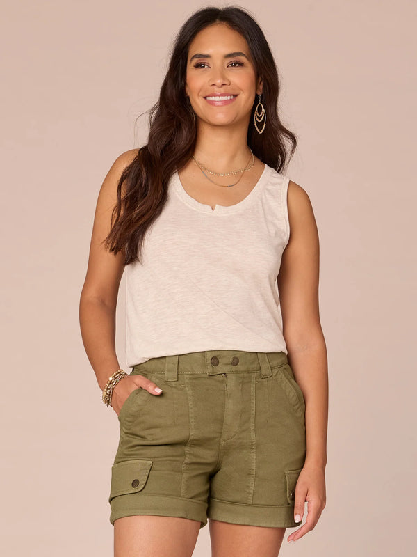Notched Scoop Neck Side Slit Tank Heather Jute