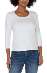 3/4 Sleeve Scoop Neck Knit Tee White