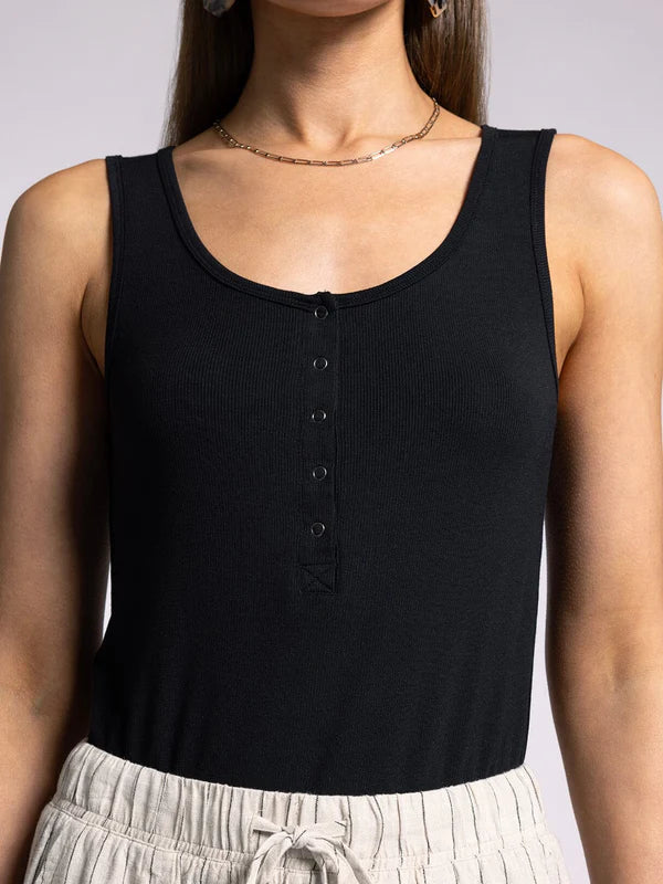 Kristen Button Detail Tank Black