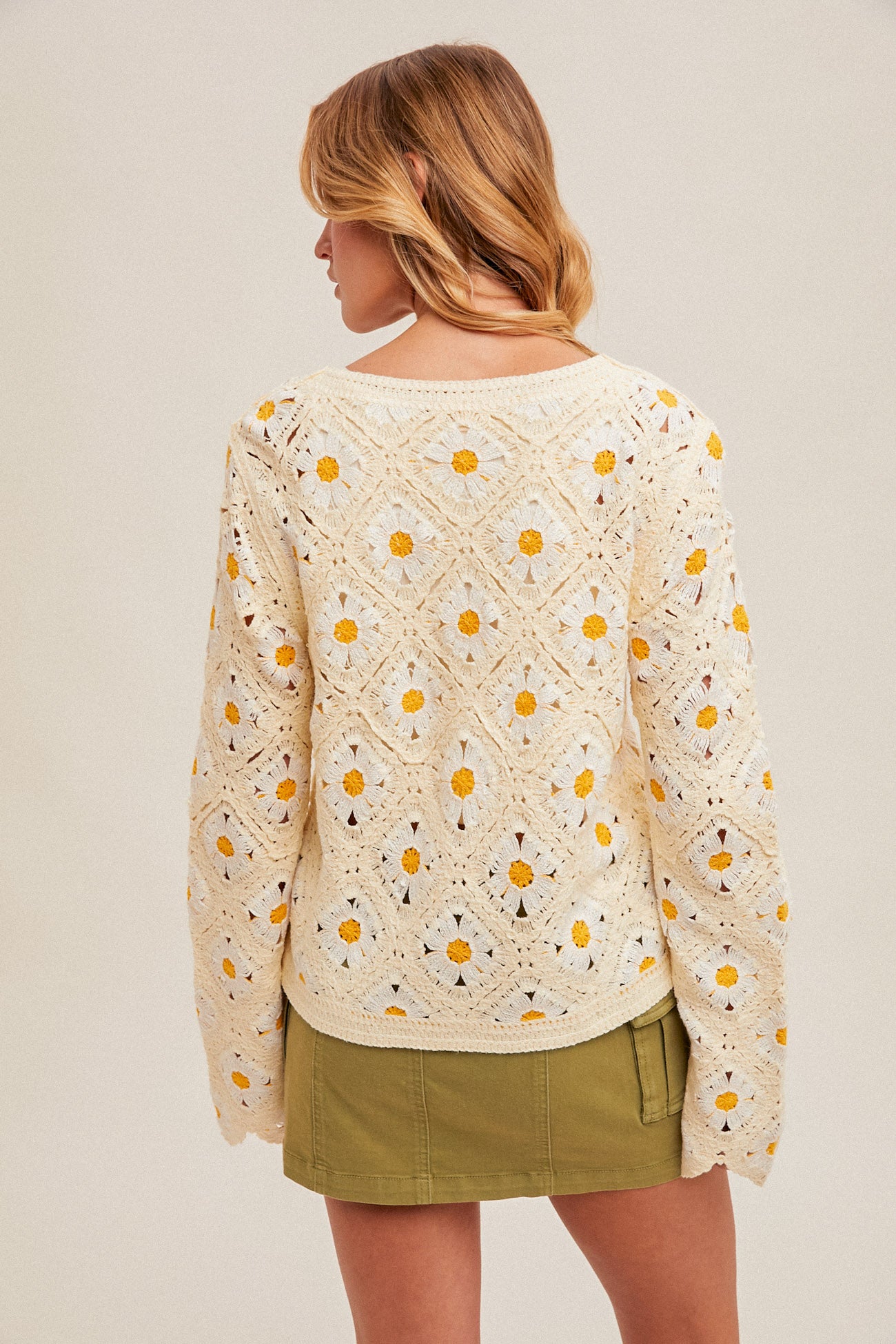 Daisy Crochet Button Down Cardi Butter Cream