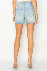 High Rise Raw Cut Hem Side Slit Shorts Light