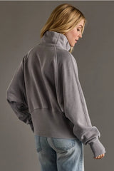 Cropped Funnel Neck 1/4 Zip Sweatshirt Gray