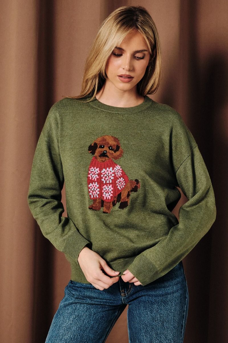 Charlie Poodle Dog Sweater Olive