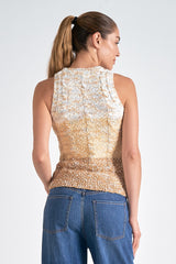 Cable Knit Confetti Sweater Tank Beige Ombre