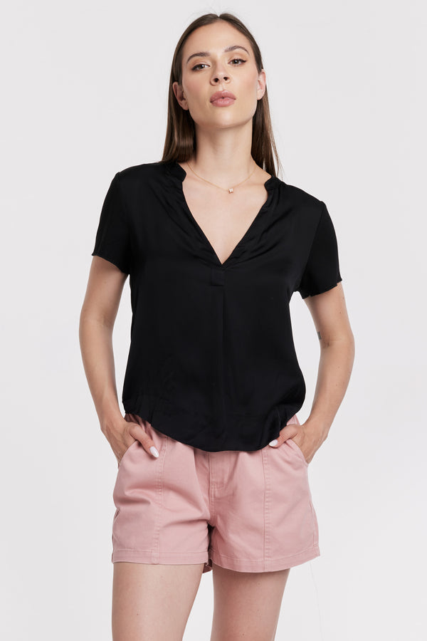 Lilo Mix Media Short Sleeve Top Black