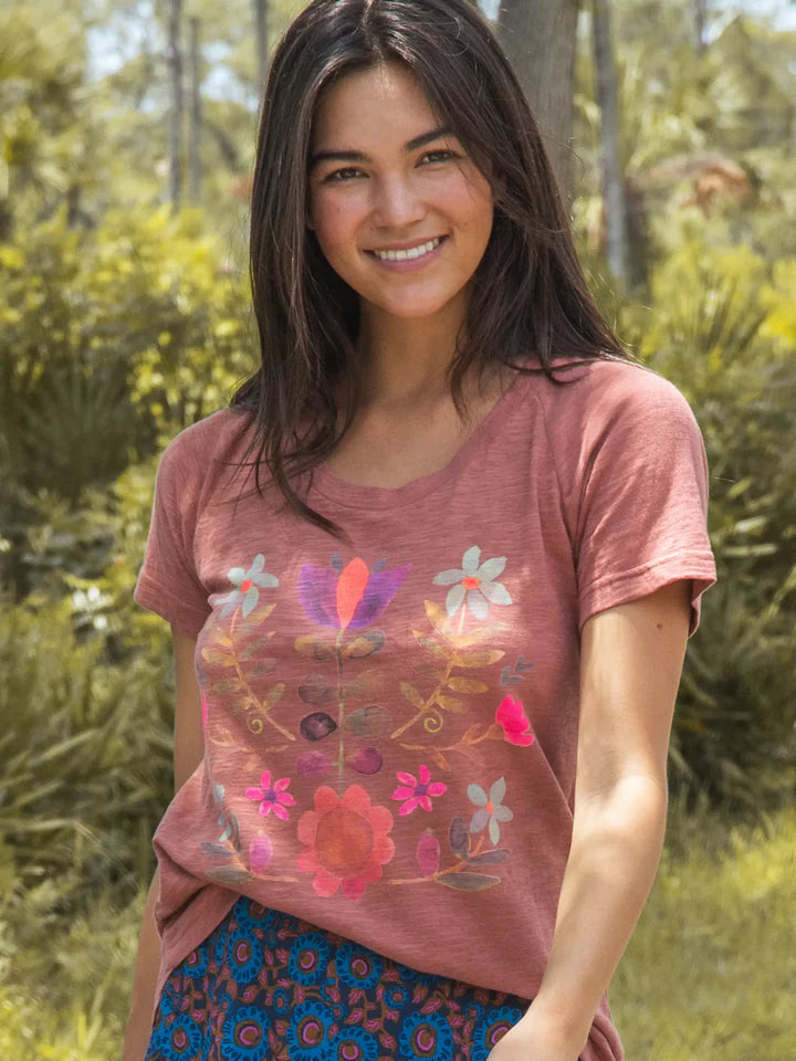 Boho Folk Flower Graphic Tee Rust