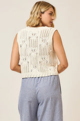 Center Tie Knit Sweater Vest Ivory