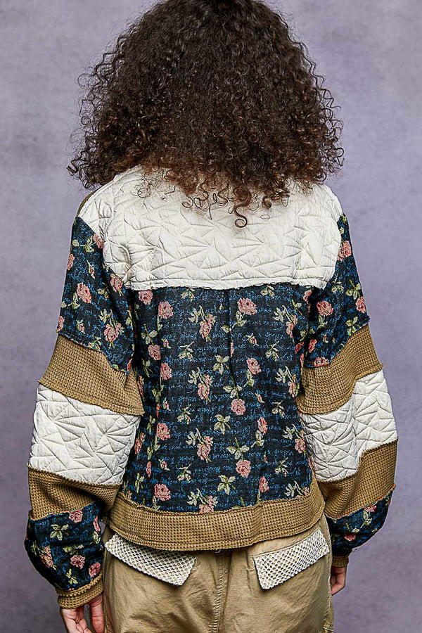 Relaxed Fit Jacquard Patch Floral Jacket Moss + Indigo