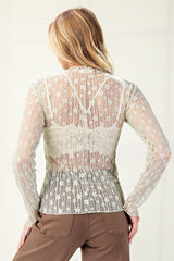 Sheer Lace High Neck Layering Top Sage
