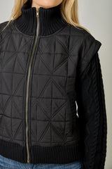 Quilted Knit Mixed Media Jacket Black