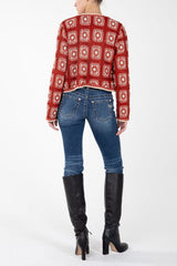 Crochet Detailed Lined Cardi Multi Red