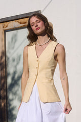Vneck Button Close Vest Top Light Yellow