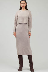 Textured Stripe Long Sleeve Popover Dress Oatmeal