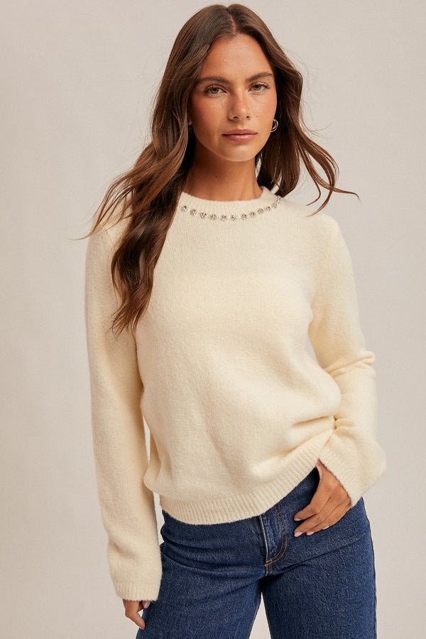 Jewel Neck Sweater Cream