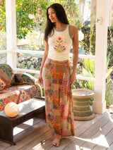 Folk Floral Ringer Tank Ivory