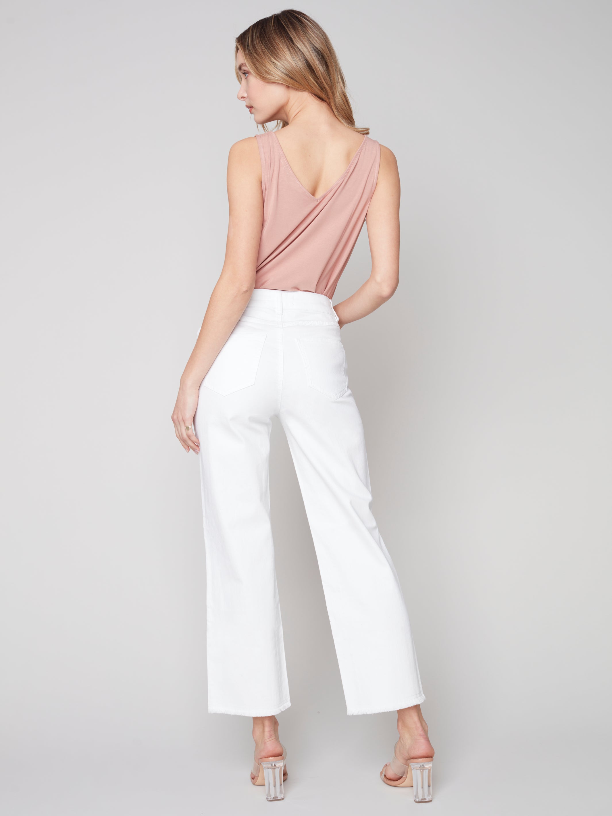 Wide Leg Fray Hem Twill Jeans White
