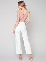 Wide Leg Fray Hem Twill Jeans White