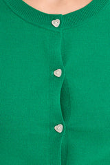 Heart Button Cardigan Green
