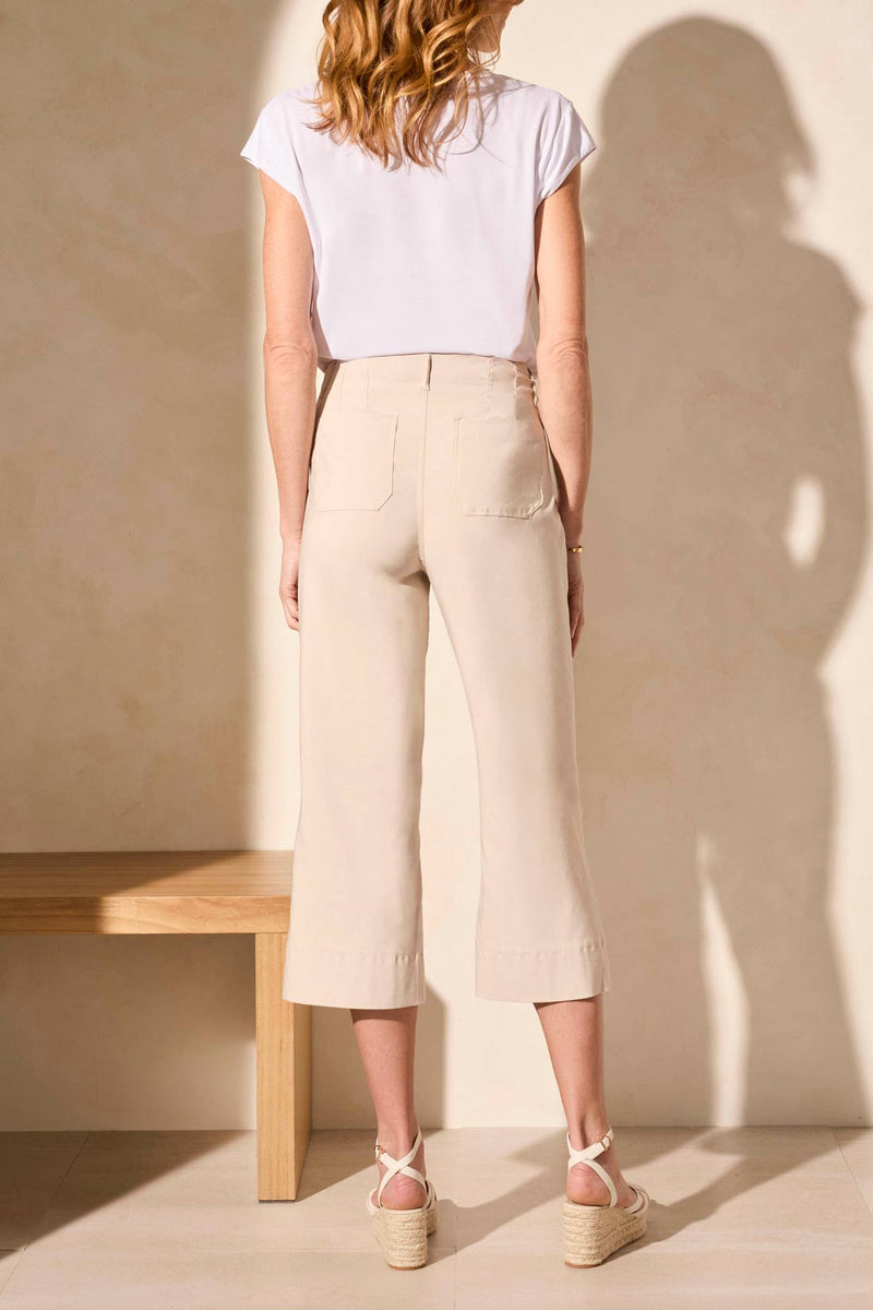 Flowy High Rise Twill Capri Pants French Oak