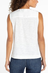 Woven Knit Contrast Tank Whipped Cream