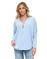 Dolman Mini Rib Zipper Top Blue