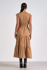 Triple Bow Waist Detail Cap Shoulder Midi Dress Taupe