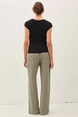 Ribbed Scoop Neck Cap Sleeve Modal Top Black