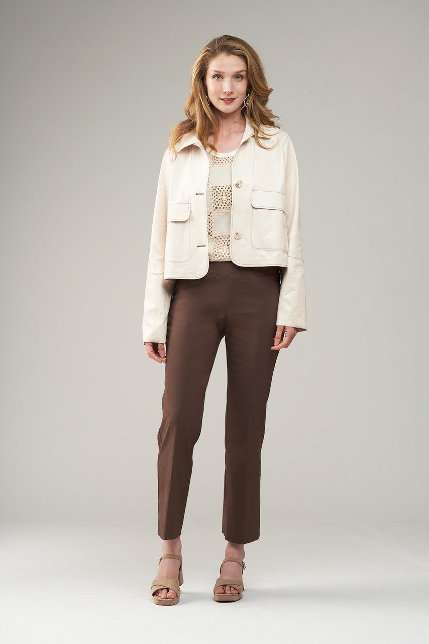 Contrast Stitch Vegan Leather Jacket Latte