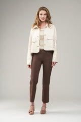Contrast Stitch Vegan Leather Jacket Latte