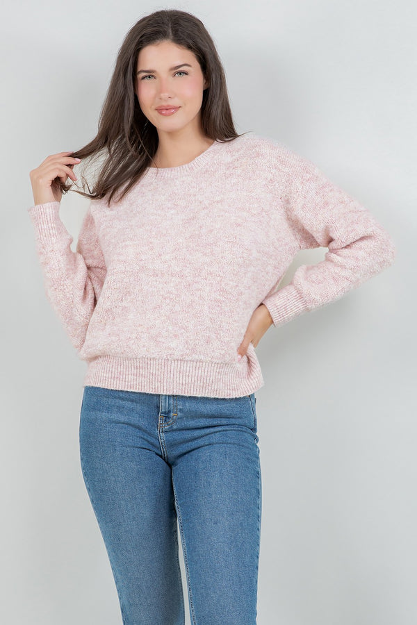 Fuzzy Texture Crew Sweater Pink