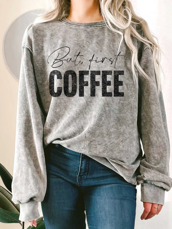But First Coffee Mineral Graphic Terry Sweatshirts Grey