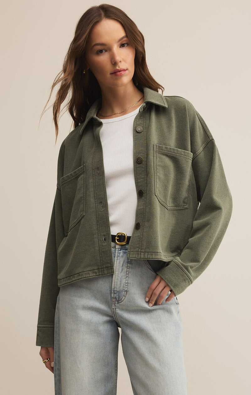 All Day Cropped French Terry Knit Jacket Hunter Green