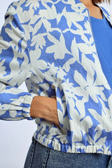 Collarless Floral Shadow Jacket Blue Holbox
