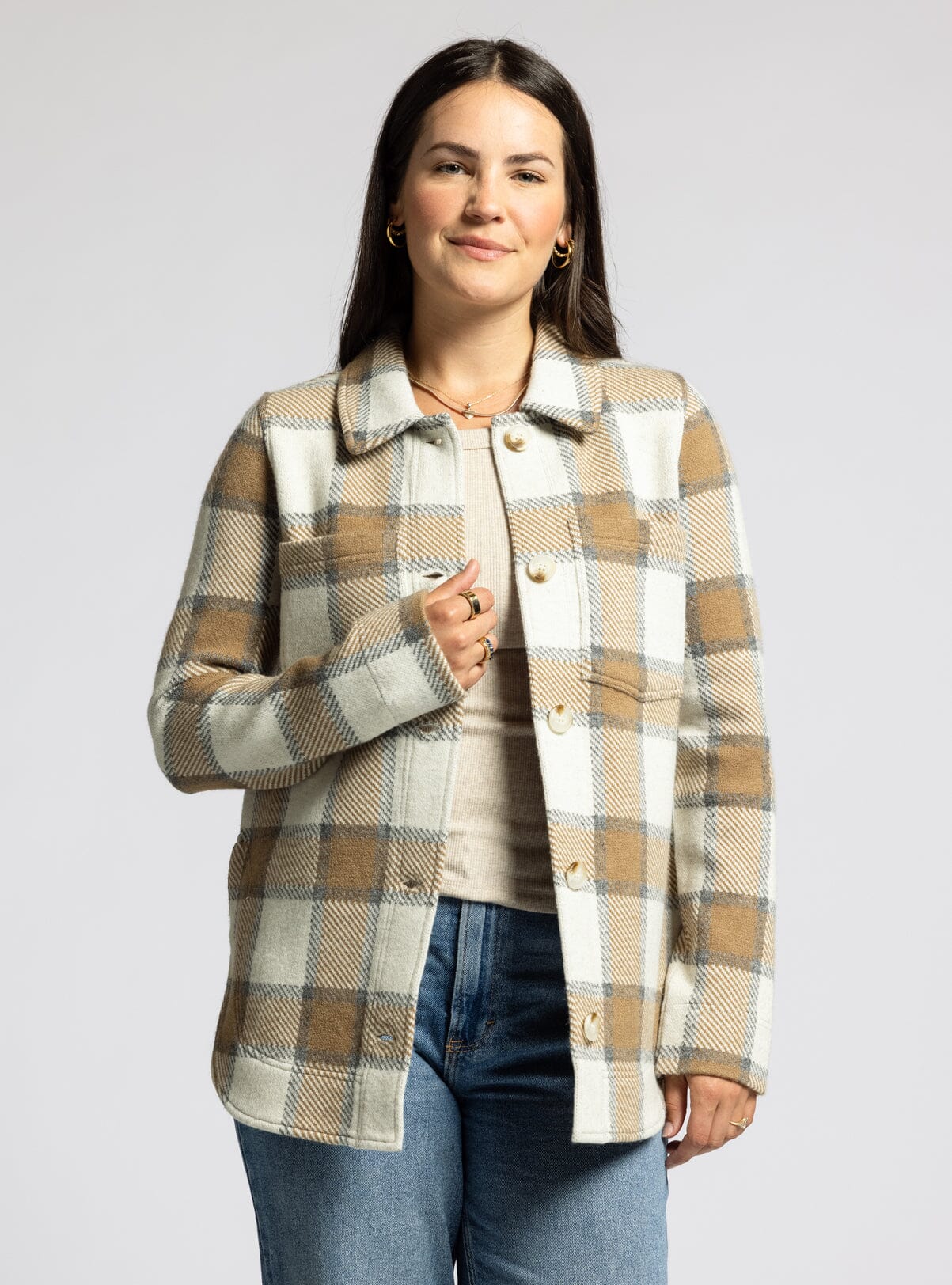 Leah Plaid Jacket Cream Grey Bronze