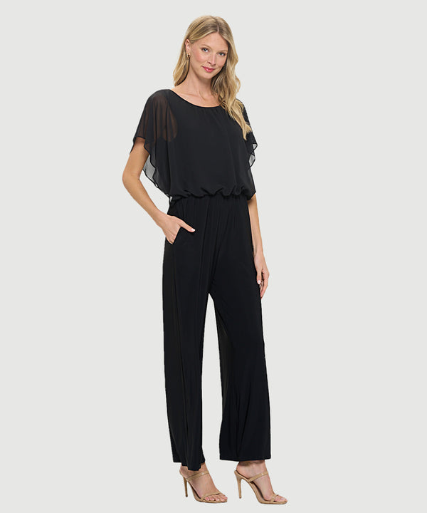 Chiffon Batwing Palazzo Jumpsuit Black