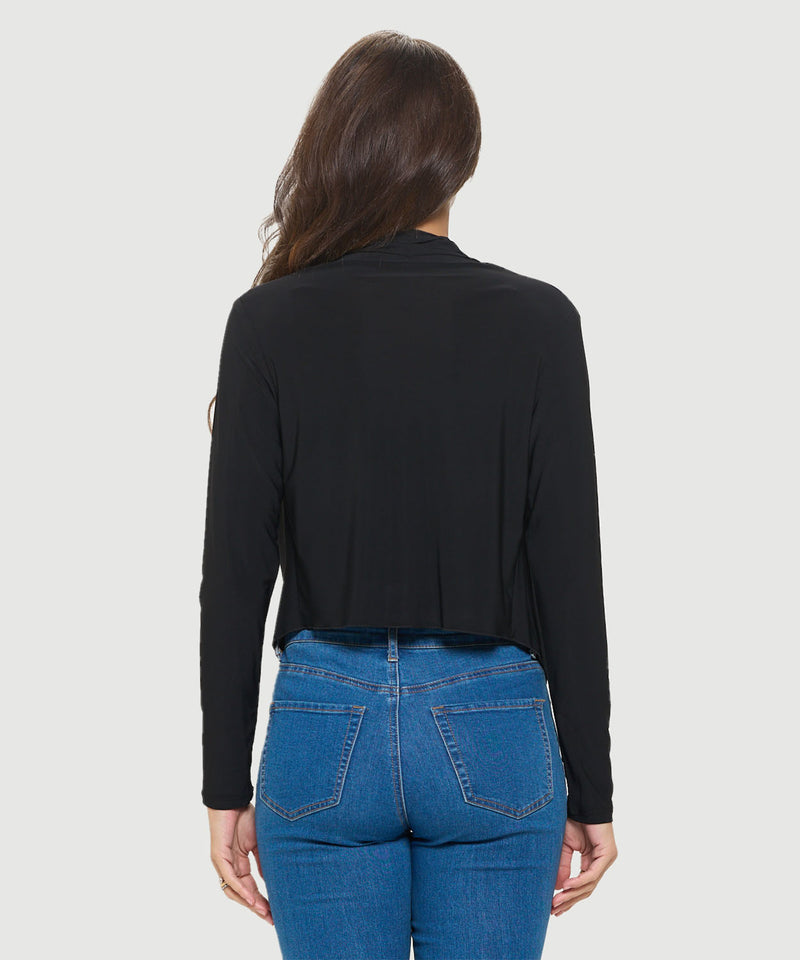 Cropped Waterfall Tie Jacket Black