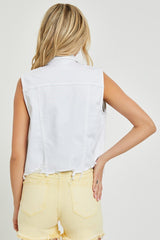 Distressed Crop Vest White