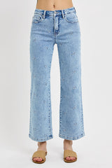 Embroidered Floral High Rise Crop Jeans Light