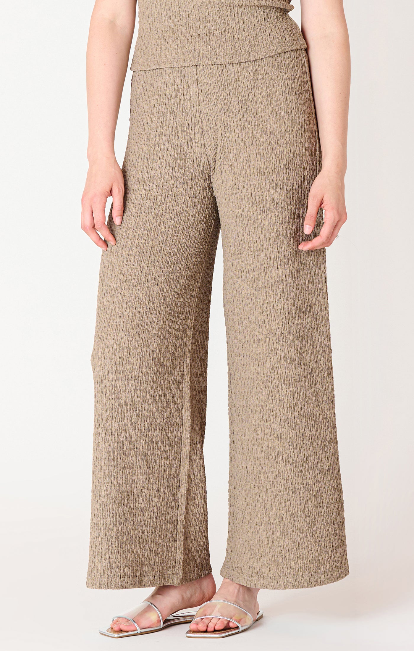 Textured Flowy Wide Leg Pants Taupe