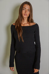Jaelyn Boat Neck Top Black