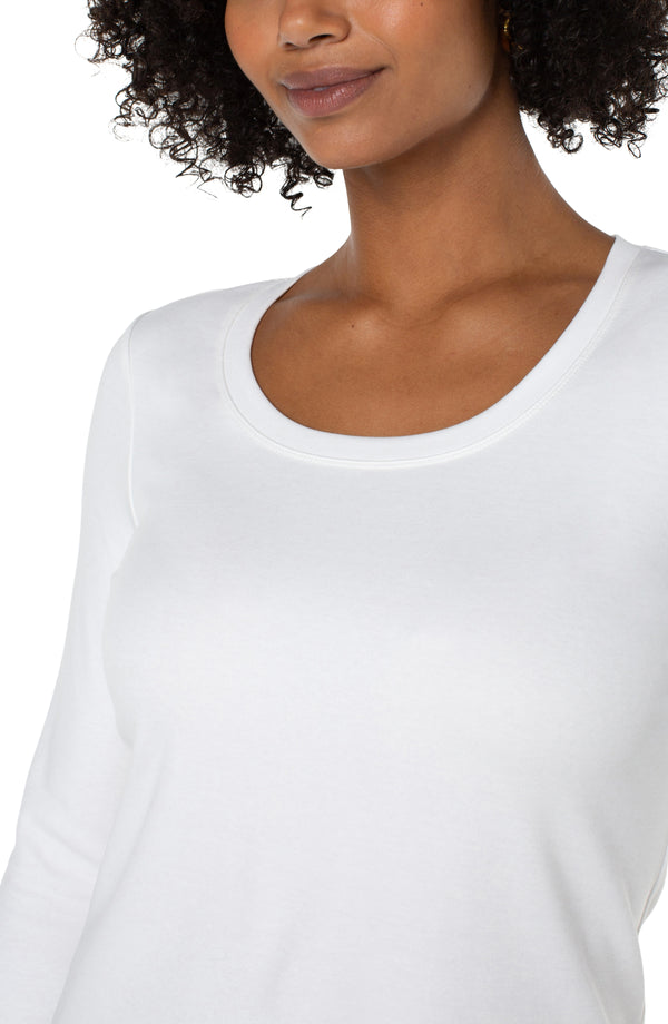 3/4 Sleeve Scoop Neck Knit Tee White