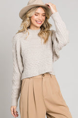 Cable Knit Cropped Dolman Sweater Heather Oat