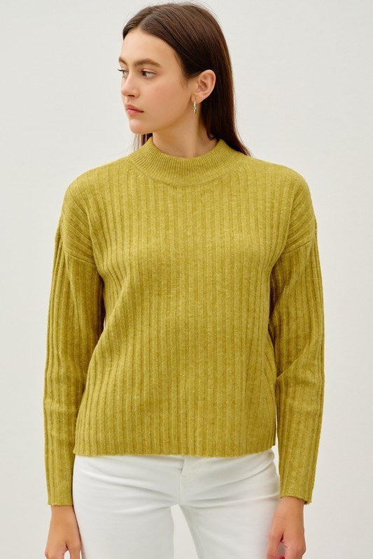 Chunky Ribbed Mock Neck Sweater Golden Palm