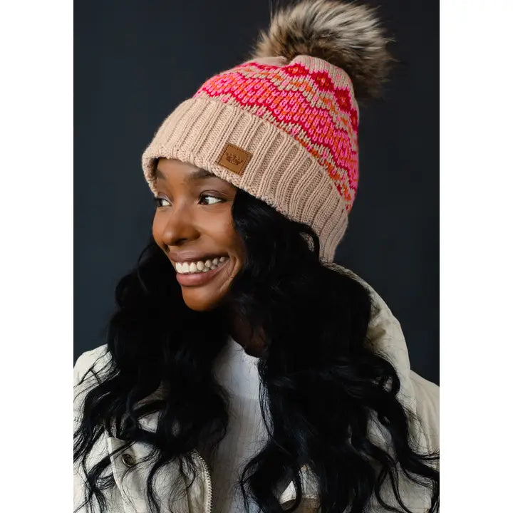 Mixed Diamond Patterned Pom Hat