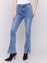 Twisted Split Hem Bootcut Jeans Medium Blue
